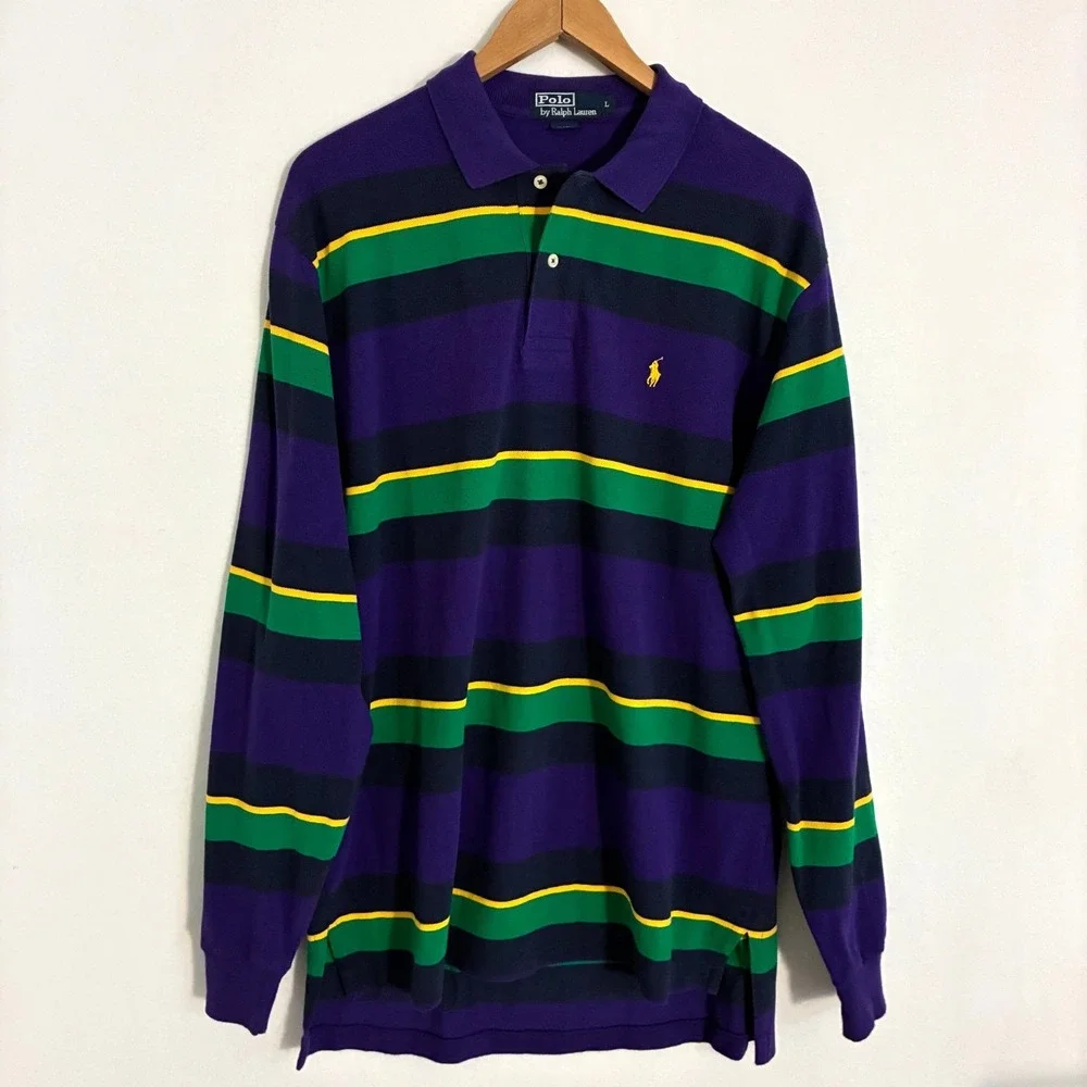 Polo Ralph Lauren Polo Shirt Men's L Striped Pony Golf Preppy Keef Rugby Street